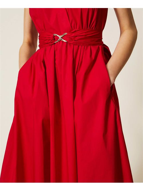 Abito longuette in popeline con cintura logo TWINSET | TT2161/03725